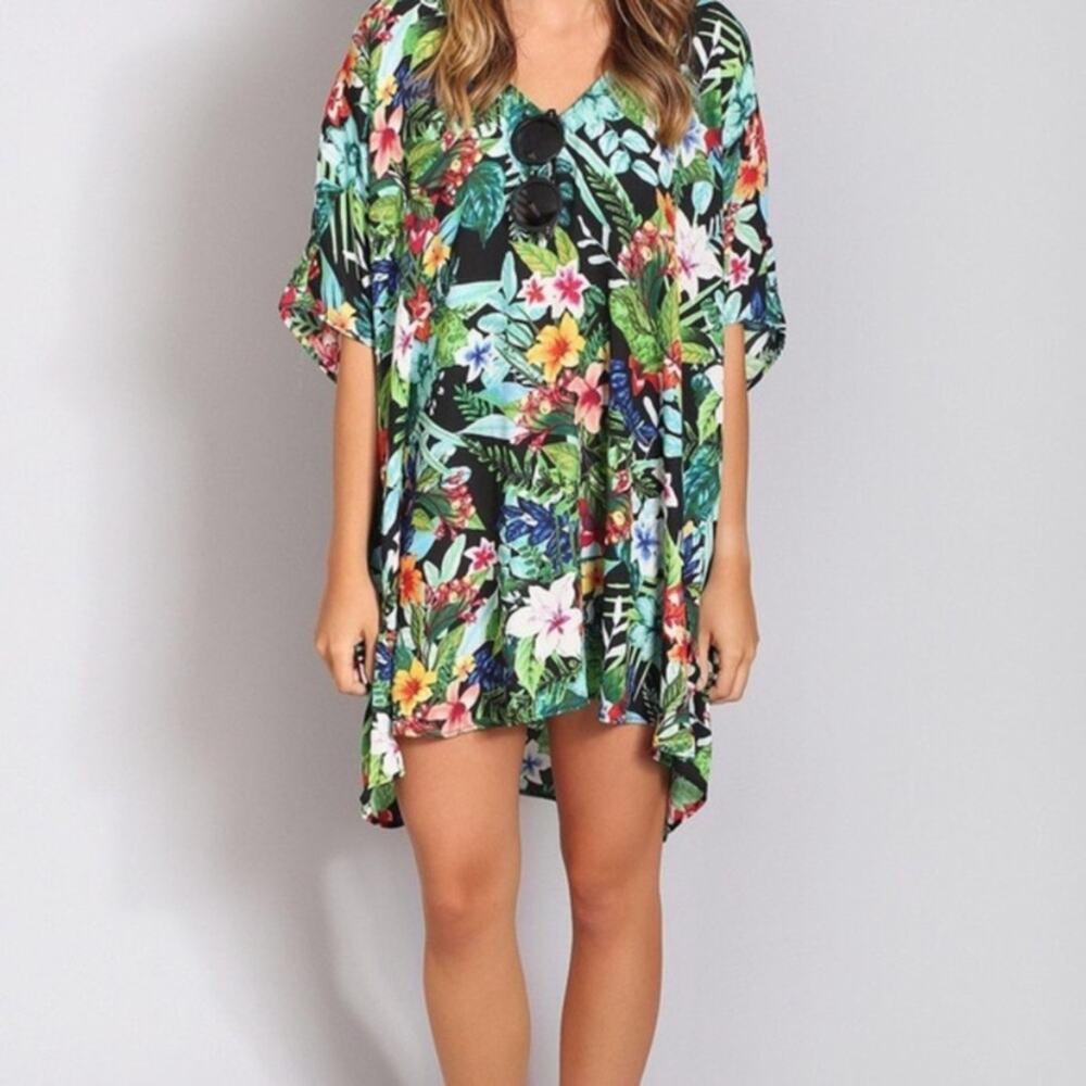 Show Me Your Mumu Mae Mu Floral Tropical Print Semi Sheer Cover Up Sz S